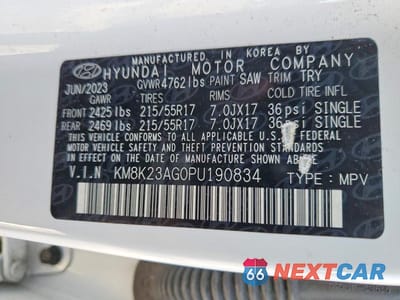 Zdjęcie 12 z 12 samochodu: 2023 HYUNDAI KONA EV SE VIN:KM8K23AG0PU190834 - miniatura