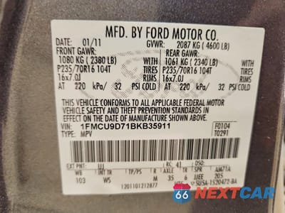 Zdjęcie 12 z 12 samochodu: 2011 FORD ESCAPE XLT VIN:1FMCU9D71BKB35911 - miniatura