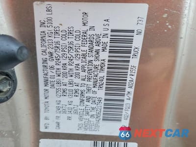Zdjęcie 12 z 12 samochodu: 2006 TOYOTA TACOMA VIN:5TEPX42N56Z217949 - miniatura