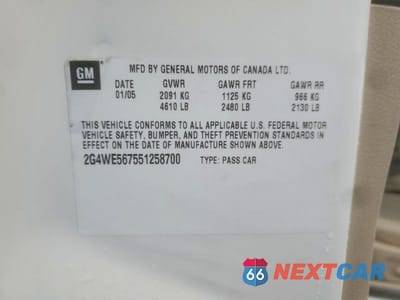 Zdjęcie 13 z 13 samochodu: 2005 BUICK LACROSSE CXS VIN:2G4WE567551258700 - miniatura
