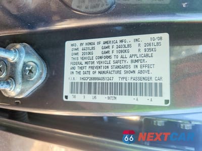Zdjęcie 12 z 12 samochodu: 2009 HONDA ACCORD EXL VIN:1HGCP26899A051247 - miniatura