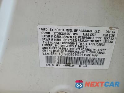 Zdjęcie 13 z 13 samochodu: 2013 HONDA PILOT TOURING VIN:5FNYF3H90DB044397 - miniatura