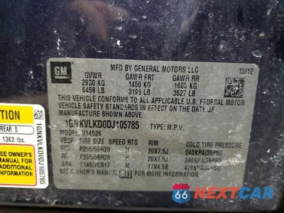 Zdjęcie 13 z 13 samochodu: 2013 CHEVROLET TRAVERSE LTZ VIN:1GNKVLKD0DJ105785 - miniatura