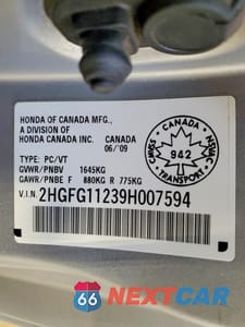 Zdjęcie 12 z 12 samochodu: 2009 HONDA CIVIC DX VIN:2HGFG11239H007594 - miniatura