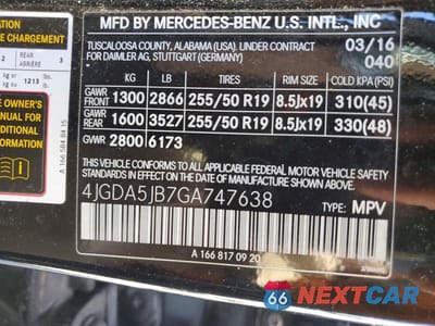 Zdjęcie 13 z 13 samochodu: 2016 MERCEDES-BENZ GLE 350 VIN:4JGDA5JB7GA747638 - miniatura