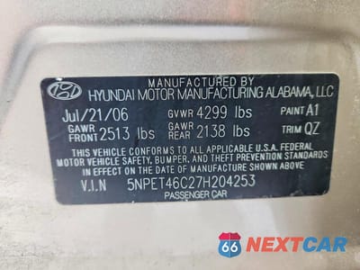 Zdjęcie 12 z 12 samochodu: 2007 HYUNDAI SONATA GLS VIN:5NPET46C27H204253 - miniatura