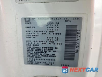 Zdjęcie 14 z 14 samochodu: 2015 NISSAN NV200 SV VIN:3N6CM0KN3FK709935 - miniatura