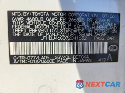 Zdjęcie 12 z 12 samochodu: 2007 LEXUS ES 350 VIN:JTHBJ46G072041632 - miniatura