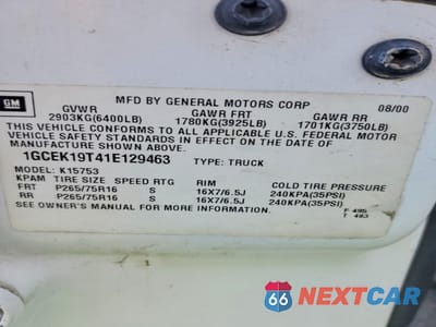 Zdjęcie 12 z 12 samochodu: 2001 CHEVROLET SILVERADO K1500 VIN:1GCEK19T41E129463 - miniatura
