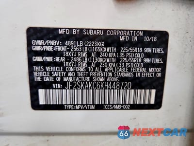 Zdjęcie 13 z 13 samochodu: 2019 SUBARU FORESTER SPORT VIN:JF2SKAKC6KH448720 - miniatura