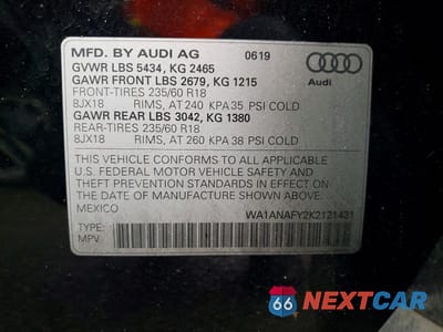 Zdjęcie 12 z 12 samochodu: 2019 AUDI Q5 PREMIUM VIN:WA1ANAFY2K2121431 - miniatura