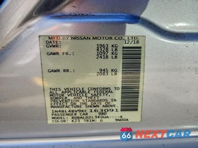 Zdjęcie 12 z 12 samochodu: 2019 NISSAN ALTIMA S VIN:1N4BL4BV9KC163091 - miniatura