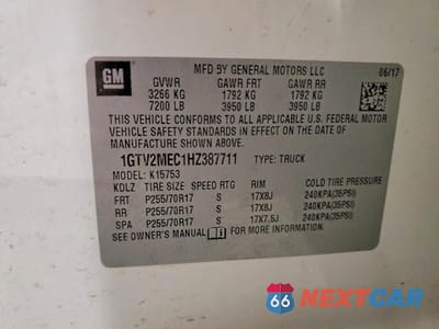 Zdjęcie 12 z 13 samochodu: 2017 GMC SIERRA K1500 SLE VIN:1GTV2MEC1HZ387711 - miniatura