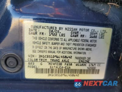 Zdjęcie 12 z 12 samochodu: 2006 NISSAN SENTRA 1.8 VIN:3N1CB51D96L458642 - miniatura