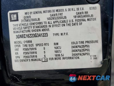 Zdjęcie 14 z 14 samochodu: 2003 CHEVROLET SUBURBAN C1500 VIN:3GNEC16Z23G341223 - miniatura