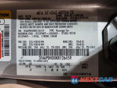 Zdjęcie 12 z 12 samochodu: 2019 FORD FUSION SE VIN:3FA6P0HD0KR126459 - miniatura