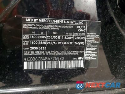 Zdjęcie 12 z 12 samochodu: 2011 MERCEDES-BENZ ML 350 4MATIC VIN:4JGBB8GBXBA725980 - miniatura