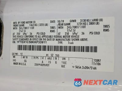 Zdjęcie 12 z 12 samochodu: 2019 FORD F150 SUPER CAB VIN:1FTEX1C50KKF33911 - miniatura