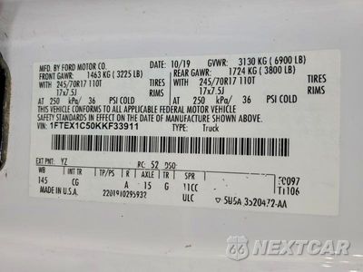 Zdjęcie 12 z 12 samochodu: 2019 FORD F150 SUPER CAB VIN:1FTEX1C50KKF33911 - miniatura