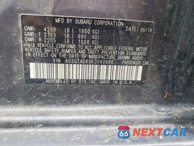 Zdjęcie 12 z 12 samochodu: 2019 SUBARU IMPREZA PREMIUM VIN:4S3GTAD65K3740686 - miniatura