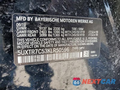 Zdjęcie 13 z 13 samochodu: 2019 BMW X3 SDRIVE30I VIN:5UXTR7C53KLR50596 - miniatura