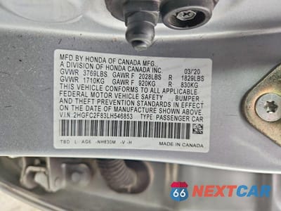 Zdjęcie 12 z 12 samochodu: 2020 HONDA CIVIC SPORT VIN:2HGFC2F83LH546853 - miniatura