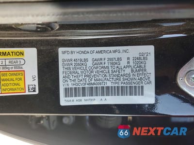 Zdjęcie 13 z 13 samochodu: 2021 HONDA ACCORD HYBRID EX VIN:1HGCV3F48MA009721 - miniatura