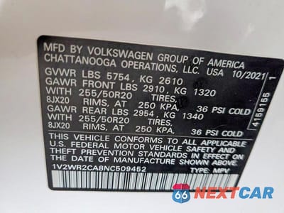 Zdjęcie 14 z 14 samochodu: 2022 VOLKSWAGEN ATLAS SE VIN:1V2WR2CA8NC509452 - miniatura