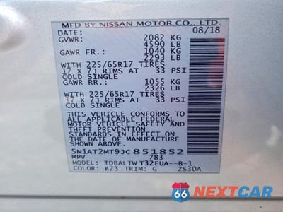 Zdjęcie 12 z 12 samochodu: 2018 NISSAN ROGUE SV VIN:5N1AT2MT9JC851852 - miniatura