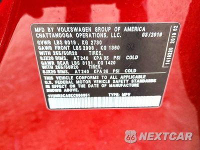 Zdjęcie 13 z 13 samochodu: 2019 VOLKSWAGEN ATLAS SEL PREMIUM VIN:1V2NR2CA5KC556851 - miniatura
