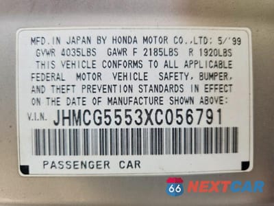 Zdjęcie 12 z 12 samochodu: 1999 HONDA ACCORD EX VIN:JHMCG5553XC056791 - miniatura