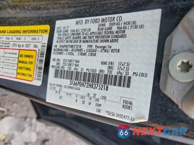 Zdjęcie 12 z 12 samochodu: 2017 FORD FUSION SE VIN:3FA6P0H72HR375218 - miniatura