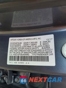 Zdjęcie 12 z 12 samochodu: 2018 HONDA ACCORD SPORT VIN:1HGCV2F38JA006962 - miniatura