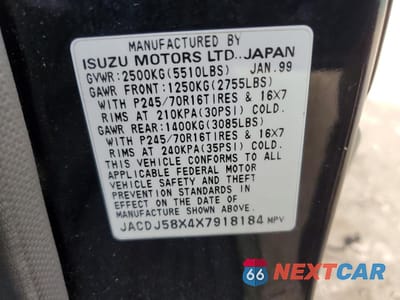 Zdjęcie 12 z 13 samochodu: 1999 ISUZU TROOPER S VIN:JACDJ58X4X7918184 - miniatura