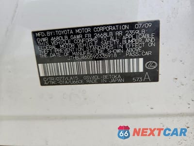 Zdjęcie 12 z 12 samochodu: 2009 LEXUS ES 350 BASE VIN:JTHBJ46G592335918 - miniatura
