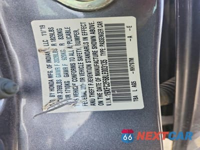 Zdjęcie 13 z 13 samochodu: 2020 HONDA CIVIC VIN:19XFC2F68LE003135 - miniatura