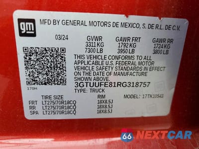 Zdjęcie 12 z 12 samochodu: 2024 GMC SIERRA K1500 AT4X VIN:3GTUUFE81RG318757 - miniatura