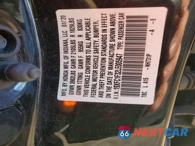 Zdjęcie 12 z 12 samochodu: 2020 HONDA CIVIC EX VIN:19XFC1F32LE005947 - miniatura