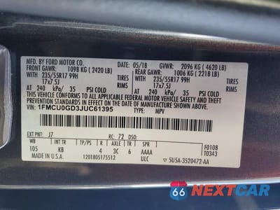 Zdjęcie 13 z 13 samochodu: 2018 FORD ESCAPE SE VIN:1FMCU0GD3JUC61395 - miniatura