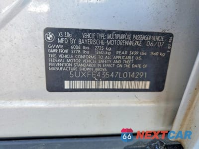 Zdjęcie 12 z 12 samochodu: 2007 BMW X5 3.0I VIN:5UXFE43547L014291 - miniatura