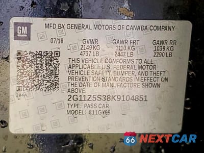 Zdjęcie 13 z 13 samochodu: 2019 CHEVROLET IMPALA LT VIN:2G11Z5S38K9104851 - miniatura
