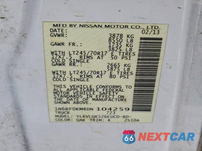 Zdjęcie 13 z 13 samochodu: 2013 NISSAN NV 1500 DELIVERY VAN VIN:1N6BF0KM4DN104259 - miniatura