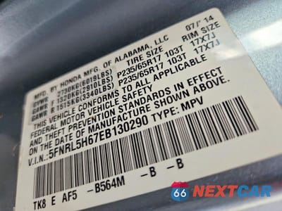 Zdjęcie 13 z 13 samochodu: 2014 HONDA ODYSSEY EXL VIN:5FNRL5H67EB130290 - miniatura