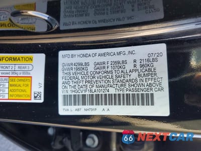 Zdjęcie 12 z 12 samochodu: 2020 HONDA ACCORD LX VIN:1HGCV1F18LA101274 - miniatura