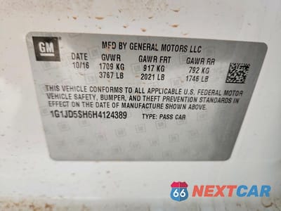 Zdjęcie 12 z 12 samochodu: 2017 CHEVROLET SONIC LT VIN:1G1JD5SH6H4124389 - miniatura