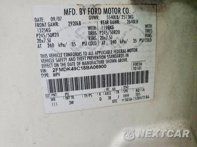 Zdjęcie 12 z 12 samochodu: 2008 FORD EDGE LIMITED VIN:2FMDK49C18BA06900 - miniatura