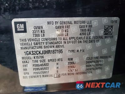 Zdjęcie 13 z 13 samochodu: 2017 GMC YUKON DENALI VIN:1GKS2CKJ0HR187195 - miniatura