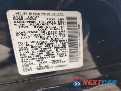 Zdjęcie 13 z 13 samochodu: 2008 NISSAN ROGUE S VIN:JN8AS58V18W113416 - miniatura