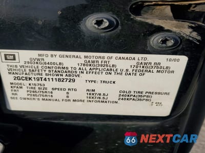 Zdjęcie 12 z 12 samochodu: 2001 CHEVROLET SILVERADO K1500 VIN:2GCEK19T411182729 - miniatura