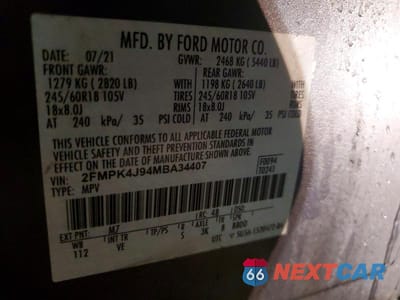 Zdjęcie 14 z 14 samochodu: 2021 FORD EDGE SEL VIN:2FMPK4J94MBA34407 - miniatura